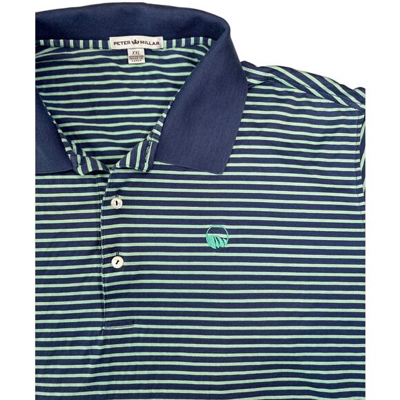 Peter Millar Men's Polo Shirt 100% Cotton Blue Striped Golf Collar Size XXL - Picture 1 of 6
